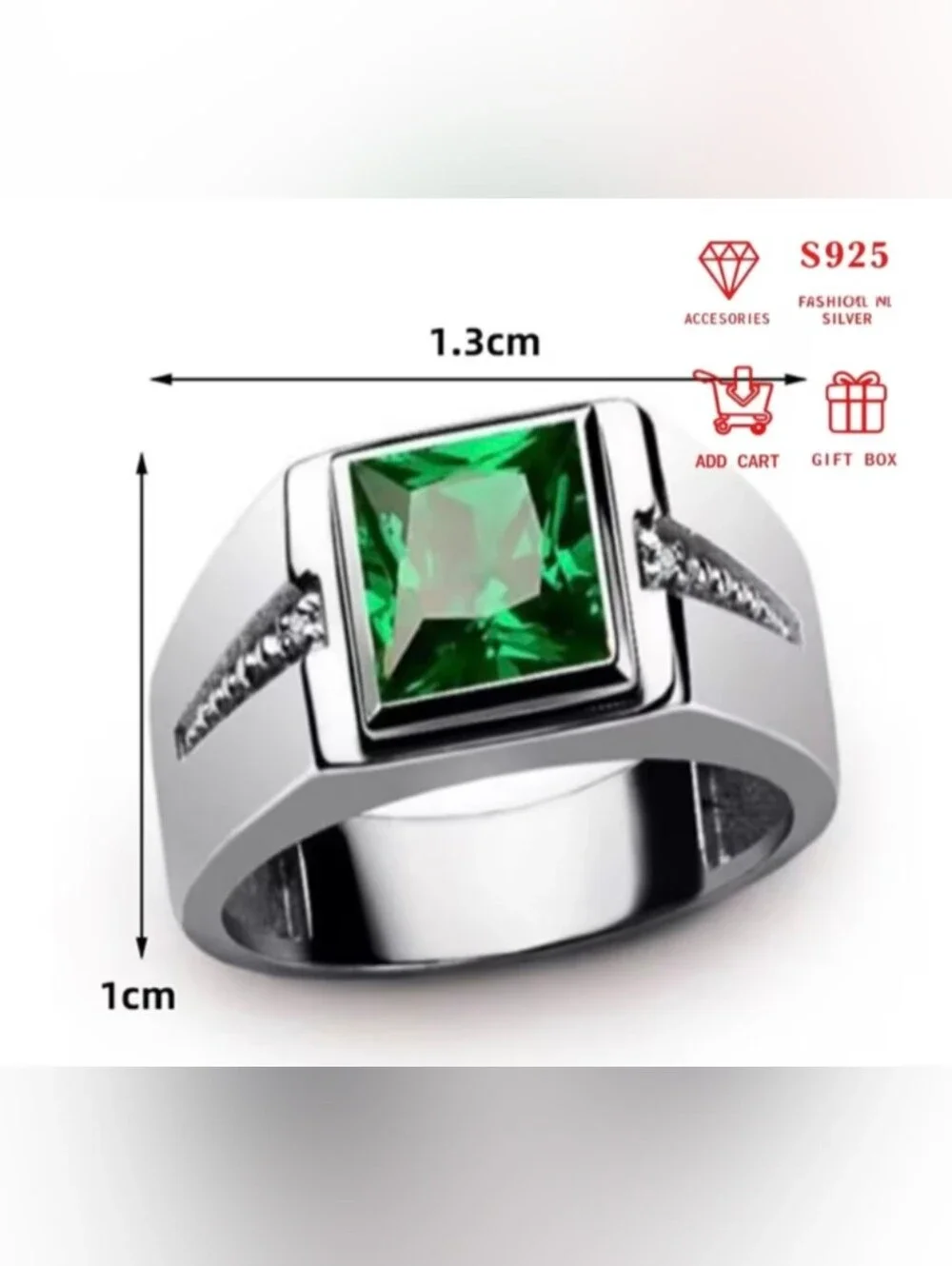 925 Sterling Silver Emerald Gemstone Ring Lab Grown Emerald & CZ Stones New